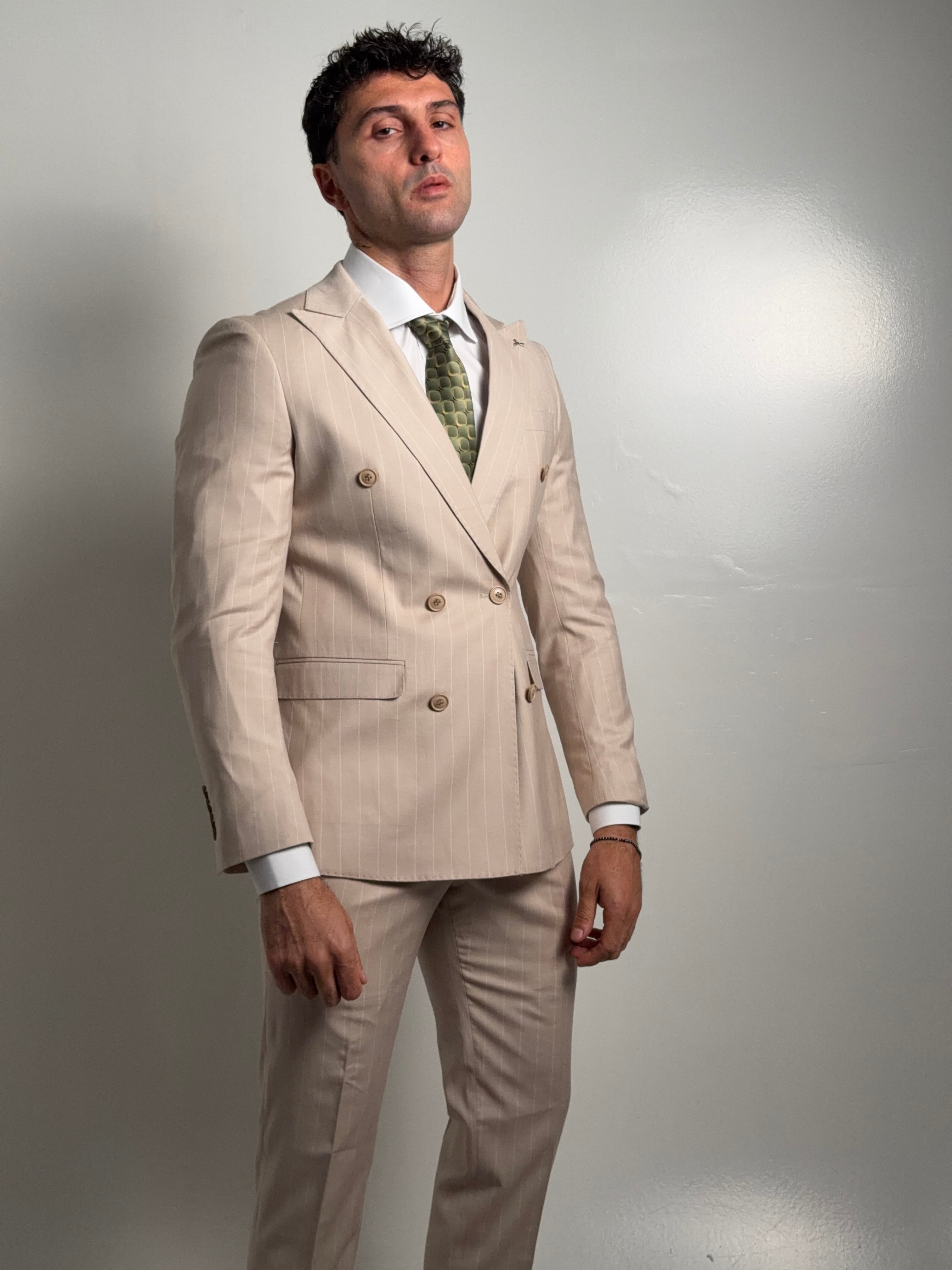 ABITO DOPPIO PETTO GESSATO BEIGE