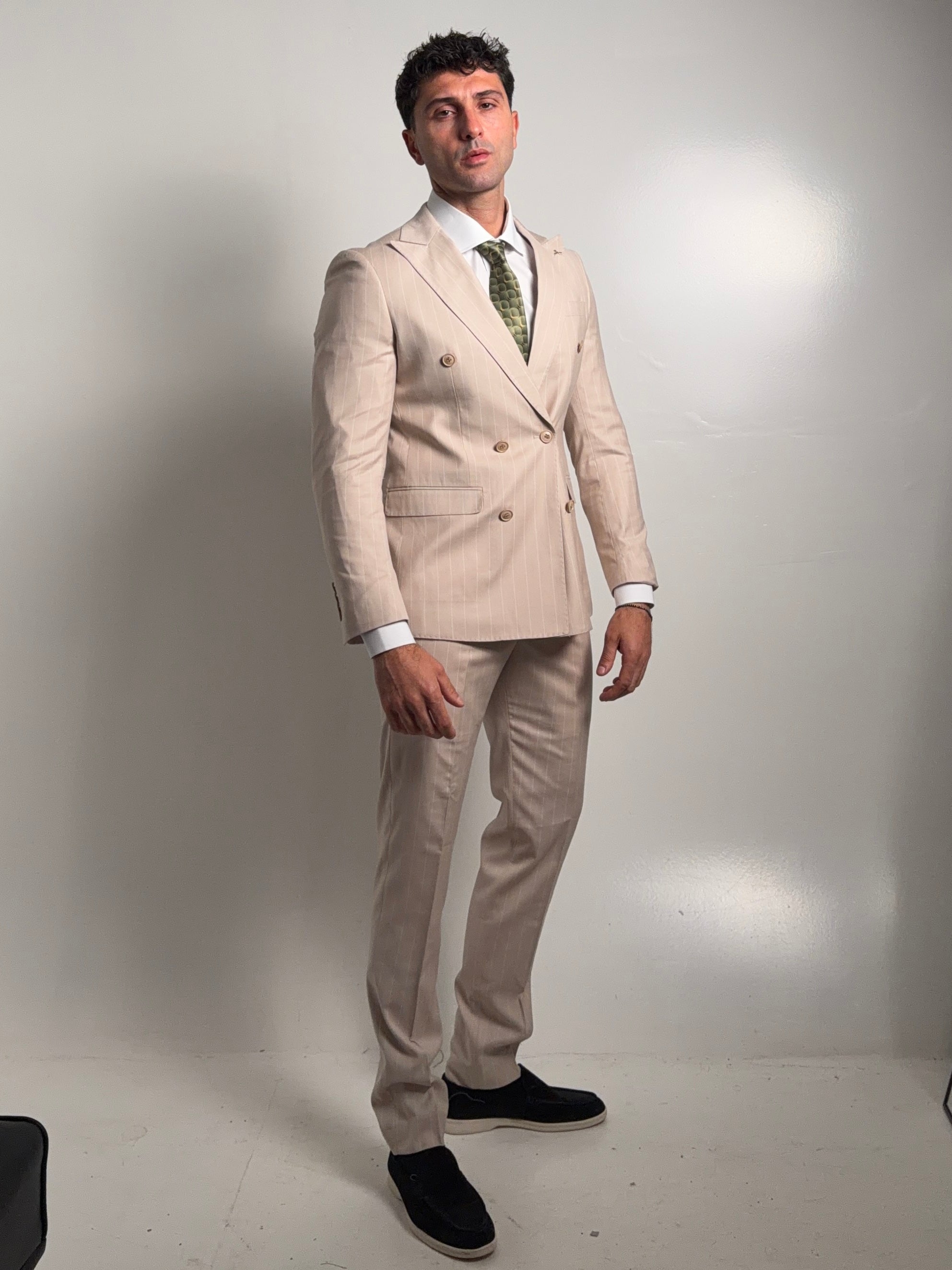 ABITO DOPPIO PETTO GESSATO BEIGE
