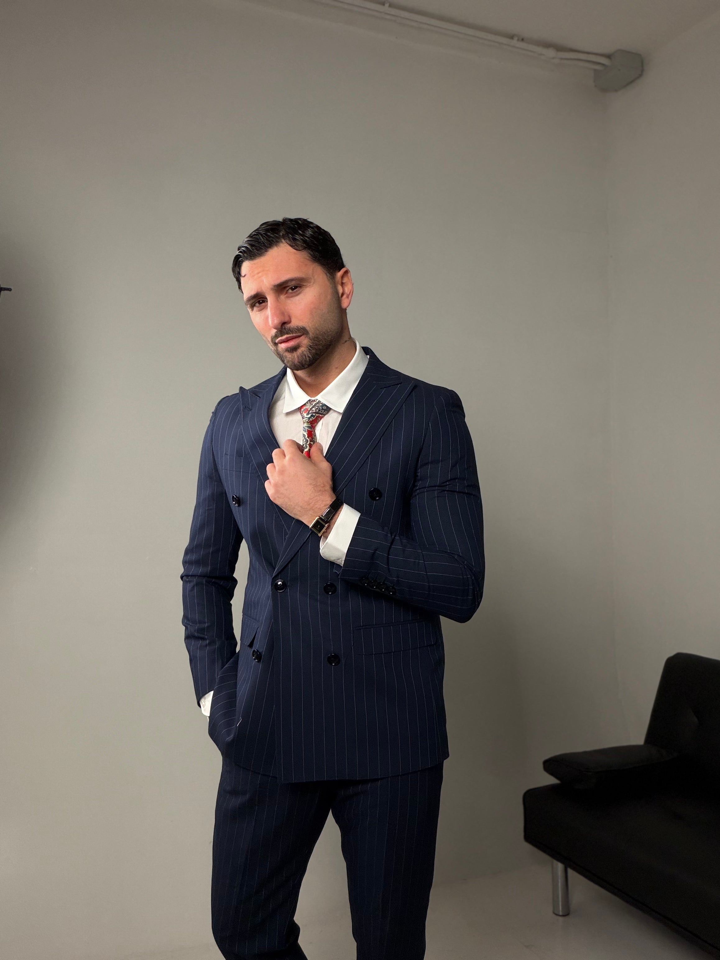 ABITO DOPPIO PETTO BLU GESSATO