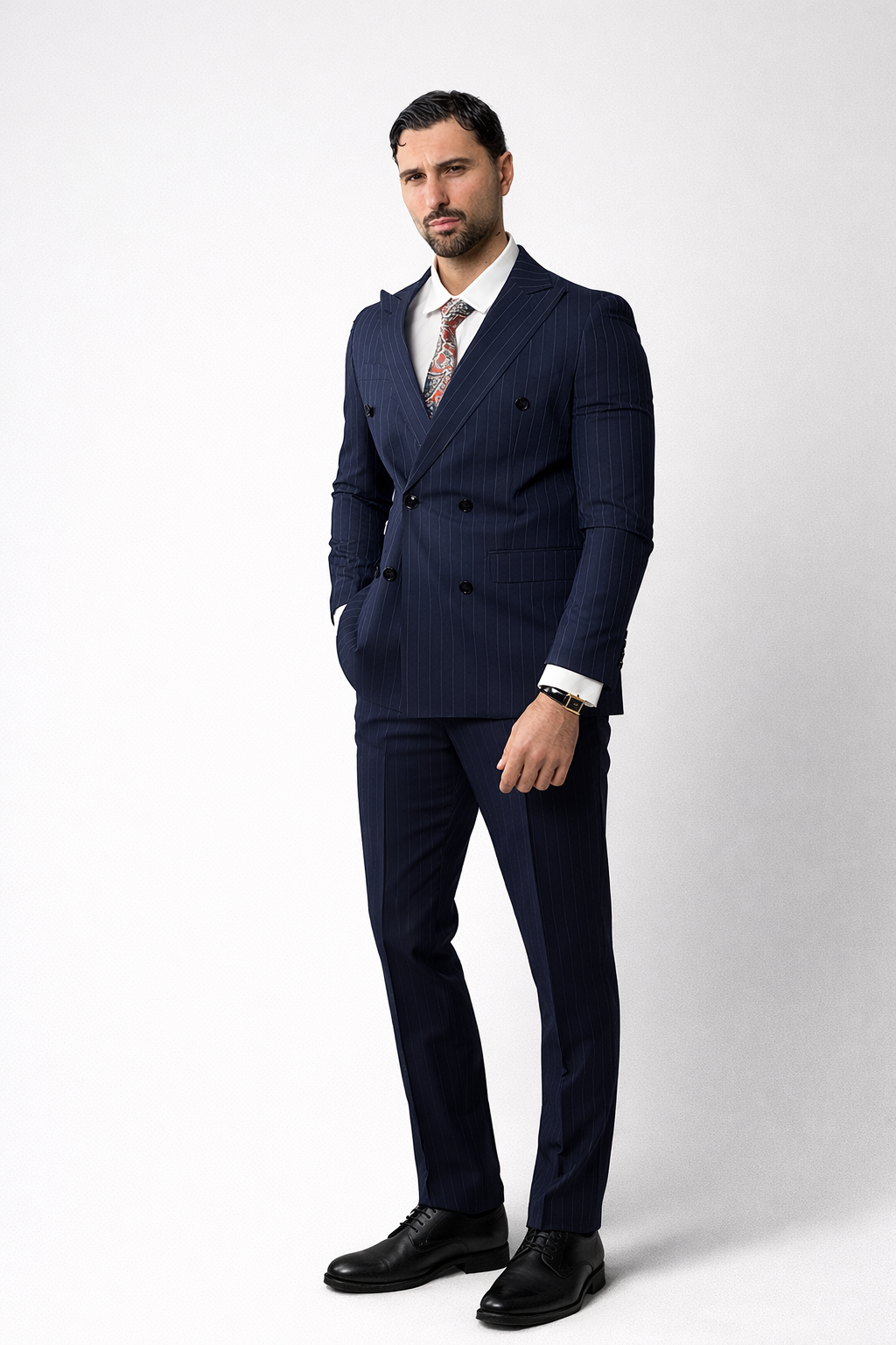 ABITO DOPPIO PETTO BLU GESSATO