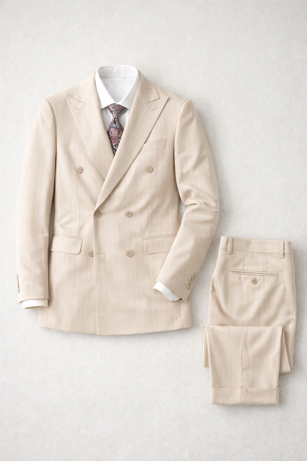 ABITO DOPPIO PETTO GESSATO BEIGE
