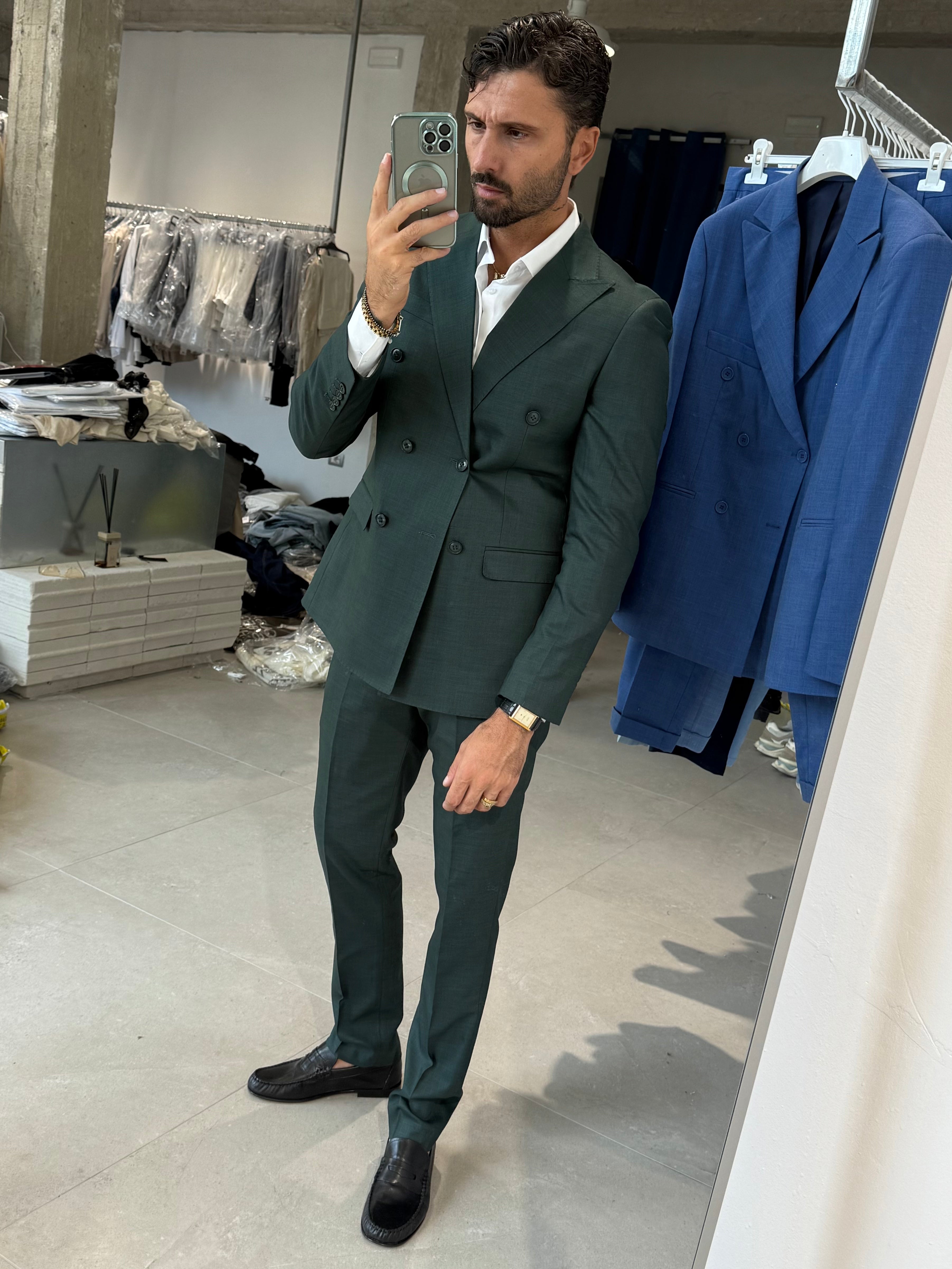 ABITO DOPPIO PETTO VERDE FIAMMATO