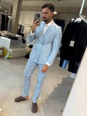 ABITO DOPPIO PETTO GESSATO AZZURRO